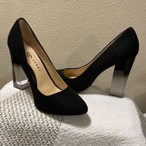 Katy Perry Black Micro Suede Pointy Toe Block Heels